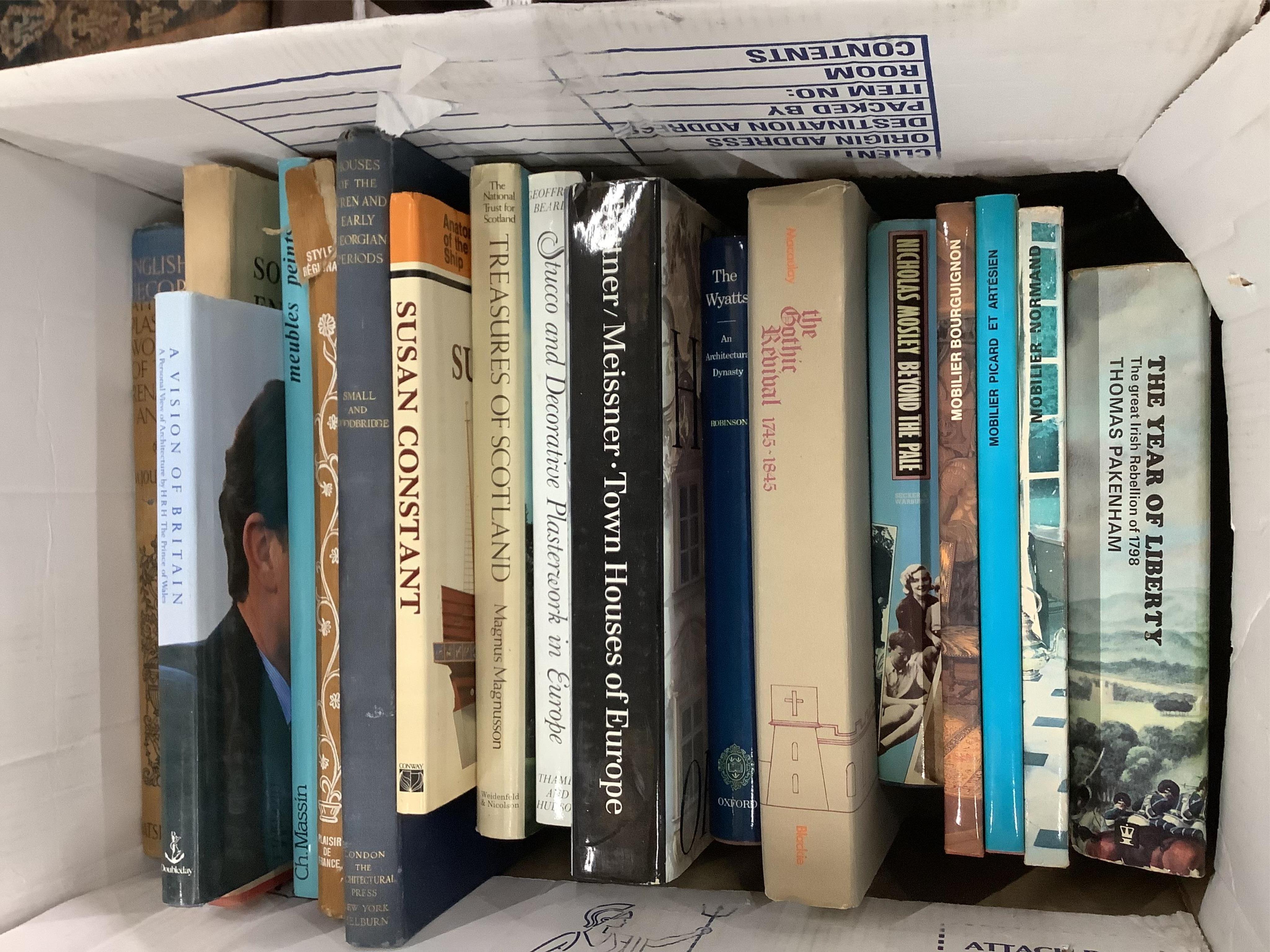 Three boxes of assorted books, mainly architecture